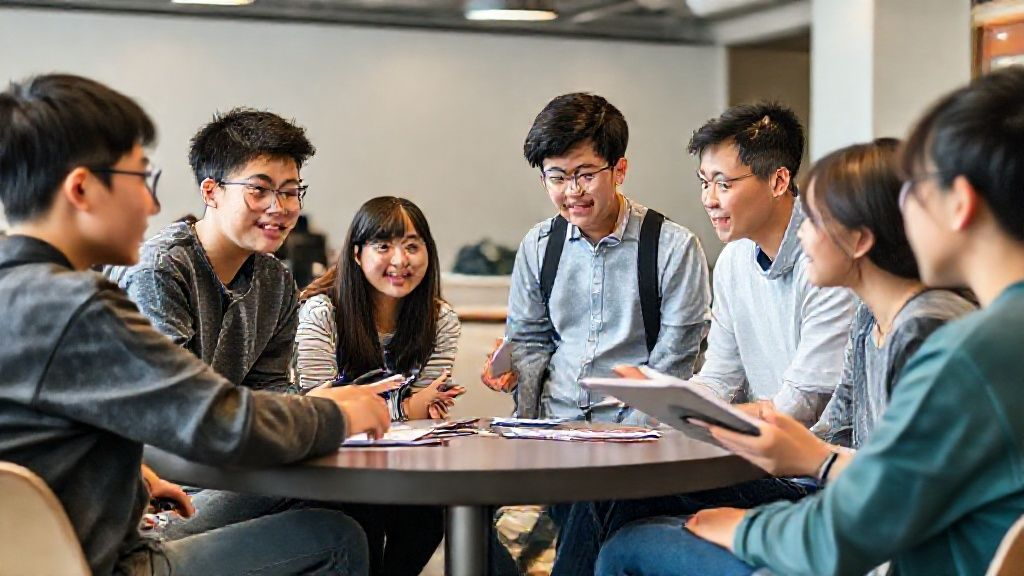 学生们在学习社区中互相协作讨论，老师提供辅导